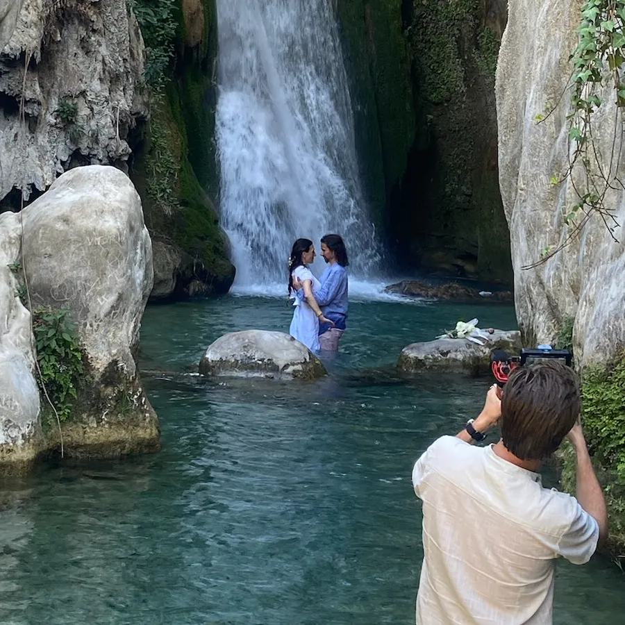 Behind the scene waterfall elopement elopement videographer Dominick